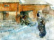 Carl Larsson en gard -i dalarna- utanfor portlidret Sweden oil painting artist